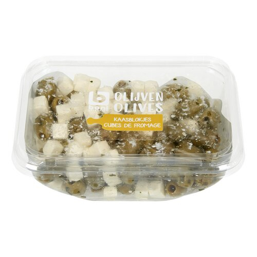 BONI groene olijven kaasblokjes 400g
