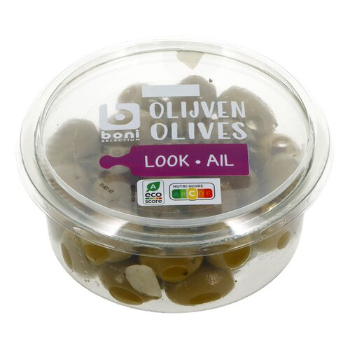 BONI groene olijven met look 150g